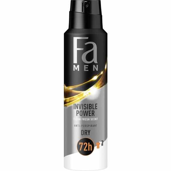 Deodorant Spray Antiperspirant Dry pentru Barbati Invisible Power 72h Fa Men, 150 ml