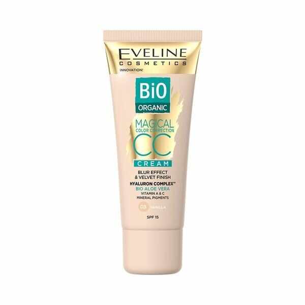 Fond de ten Cc Cream, Eveline Cosmetics, Bio Organic Magical Color Corection, nuanta 03 vanilla, 30 ml