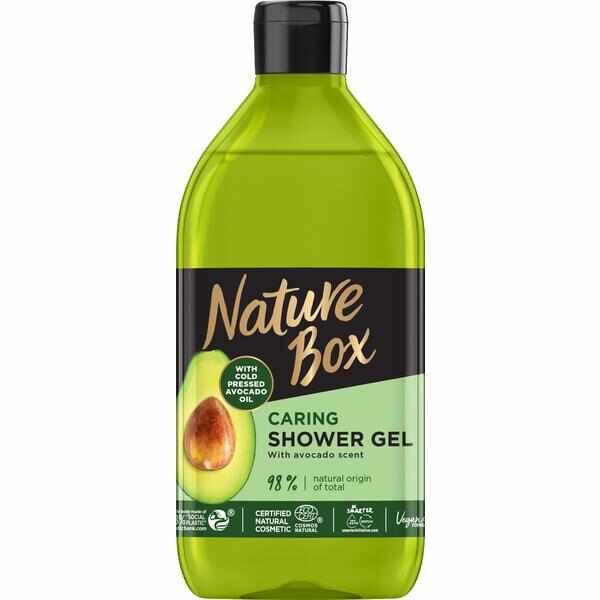 Gel de Dus pentru Ingrijire Optima cu Ulei de Avocado Presat la Rece - Nature Box Caring Shower Gel with Cold Pressed Avocado Oil, 385 ml