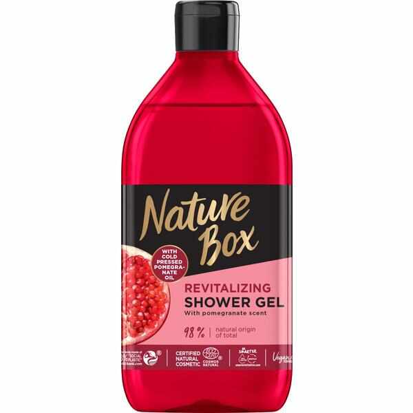 Gel de Dus Revitalizant cu Ulei de Rodie Presat la Rece - Nature Box Revitalizing Shower Gel with Cold Pressed Pomegranate Oil, 385 ml