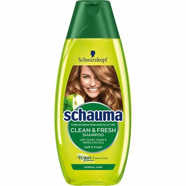 Sampon cu Mar Verde si Urzica pentru Par Normal - Schwarzkopf Schauma Clean & Fresh Shampoo with Green Apple & Nettle Extract for Normal Hair, 400 ml