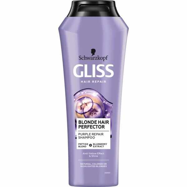 Sampon Reparator Nuantator pentru Par Blond - Schwarzkopf Gliss Hair Repair Blond Hair Perfector Purple Repair Shampoo, 250 ml