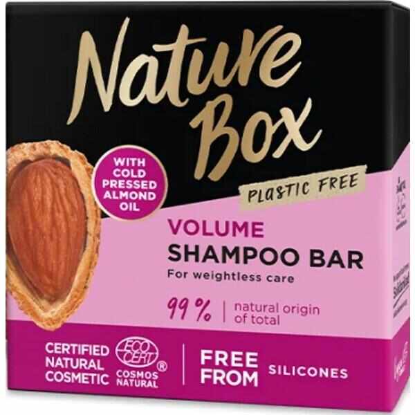 Sampon Solid pentru Volum cu Ulei de Migdale Presat la Rece - Nature Box Volume Shampoo Bar with Cold Pressed Almond Oil Plastic Free, 85 g