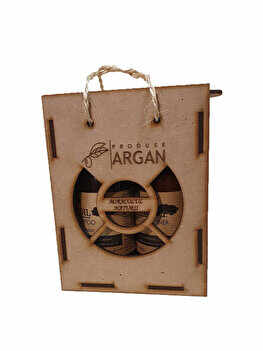 Set cadou rustic cutie lemn Azbane Argana (Sampon de par cu ulei de argan, 200 ml + Balsam de par cu ulei de argan, 200 ml)