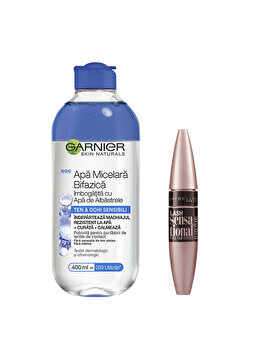 Set Garnier Skin Naturals (Apa micelara bifazica cu apa de albastrele, 400 ml + Maybelline Mascara Lash Sensational Black, 9.5 ml)