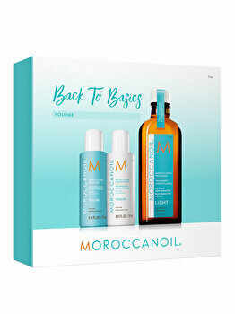 Pachet promo Moroccanoil Volume (Ulei tratament pentru parul blond sau fin, 100 ml + Sampon volum, 70 ml + Balsam volum, 70 ml)