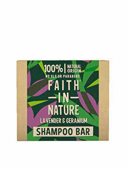Sampon natural solid pentru toate tipurile de par Faith in Nature, cu lavanda si muscata, 85 g