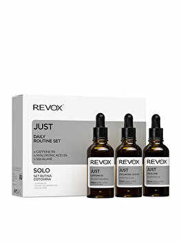 Set pentru ingrijire ten Revox, Just, Daily Routine (Ser pentru ochi cu cafeina, 30 ml + Fluid hidratant cu acid hialuronic, 30 ml + Ulei hranitor cu squalane, 30 ml)