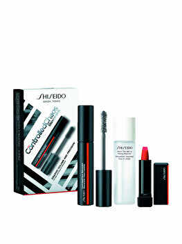 Set de machiaj Shiseido, Controlled Chaos (Mascara de gene, Ink Black Pulse, 11.5 ml + Demachiant pentru ochi si buze, 30 ml + Ruj de buze, 2.5 g)