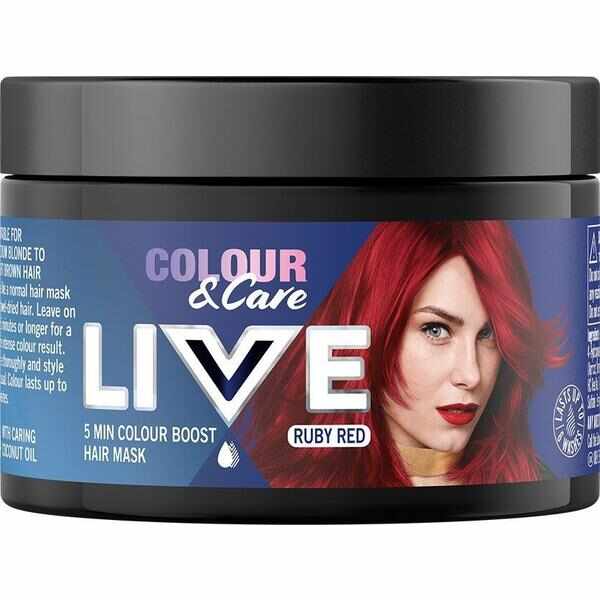 Masca de Par Coloranta - Schwarzkopf Live Color & Care 5 Min Color Boost Hair Mask, nuanta Ruby Red, 150 ml