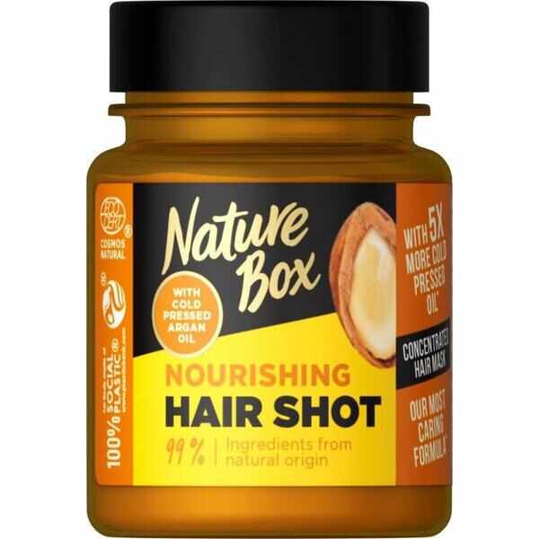 Tratament Concentrat Hranitor pentru Par cu Ulei de Argan Presat la Rece - Nature Box Nourishing Hair Shot with Cold Pressed Argan Oil, 60 ml