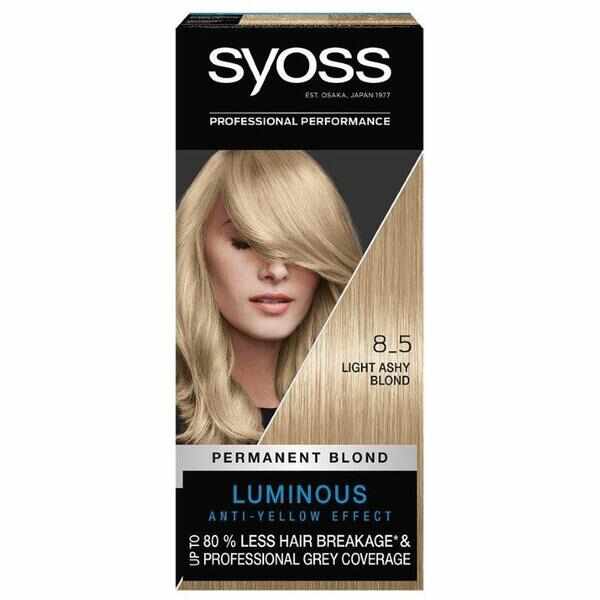 Vopsea de Par Permanenta - Syoss Professional Performance Permanent Blond Luminous Anti-Yellow Effect Baseline, nuanta 8_5 Light Ash Blond