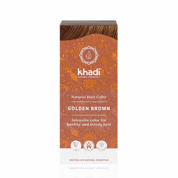 Golden Brown, vopsea de par naturala - Saten Auriu, Khadi, 100g