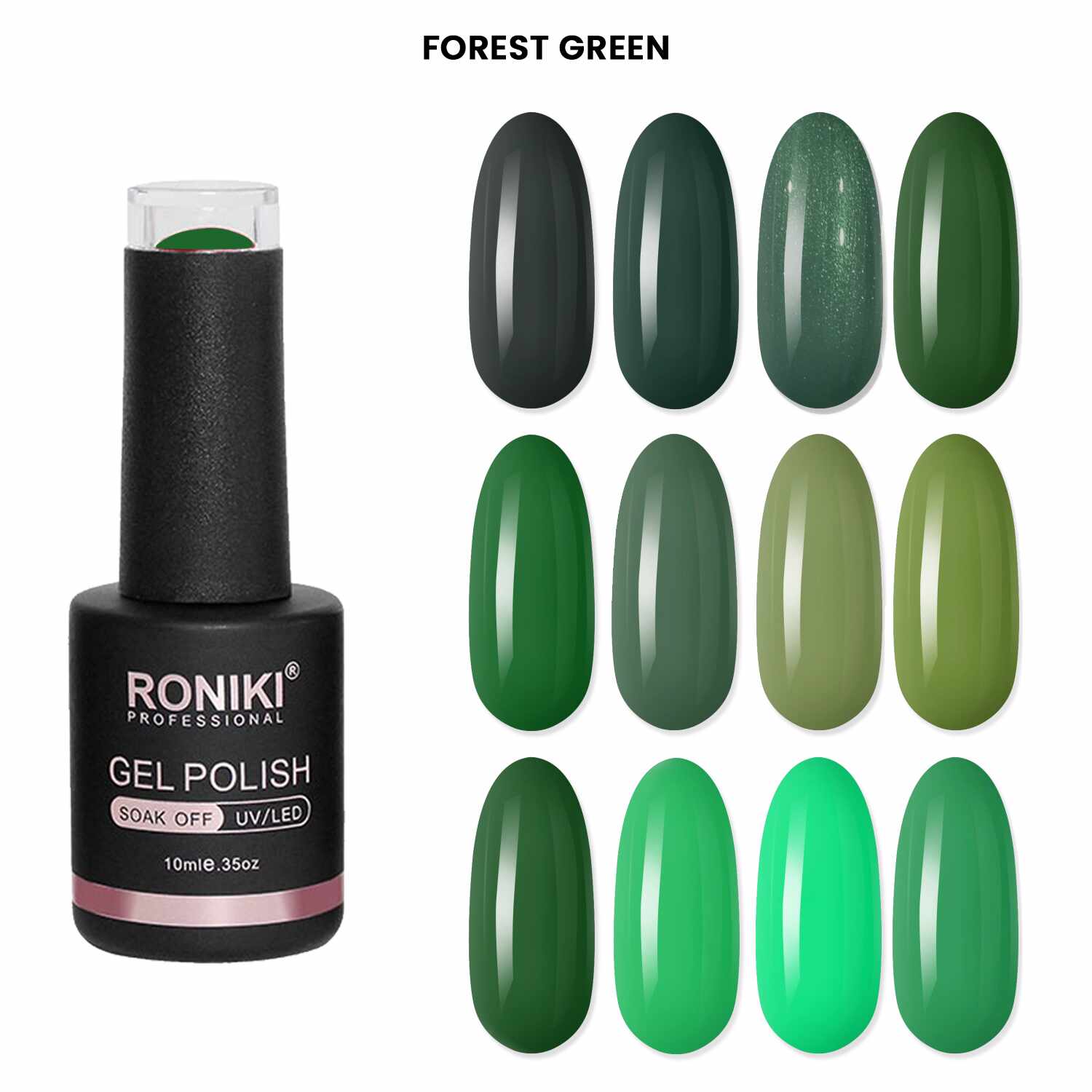 Set 12 Oje Semipermanente Roniki 10ml - FOREST GREEN