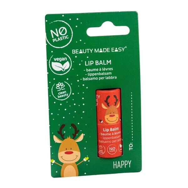 Balsam de Buze Vegan Zero Plastic Lip Balm Happy Beauty Made Easy - Editie Limitata de Craciun, 5,5 g