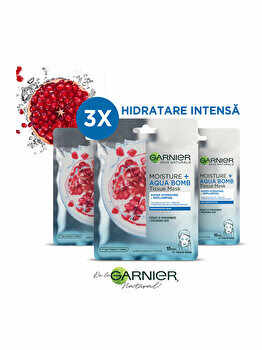 Set Garnier Skin Naturals (3 x Masca servetel Moisture+ cu rodie pentru hidratare intensa, 32 g)