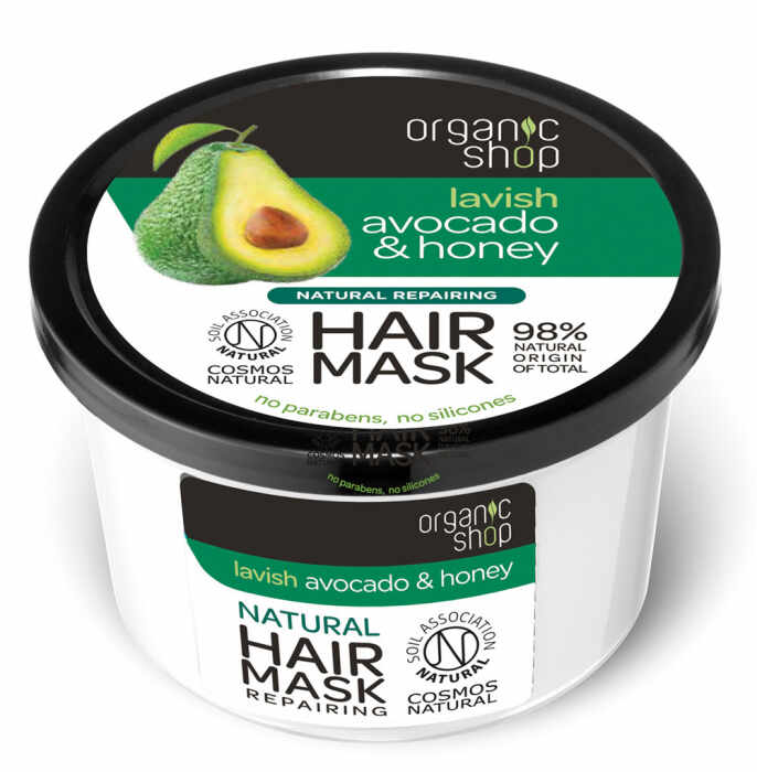 Masca reparatoare pentru par cu Miere si Avocado, Organic Shop Hair Mask, Ingrediente 98% Naturale, 250 ml