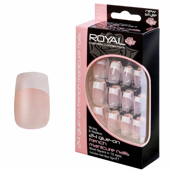 Set 24 Unghii False ROYAL Glue-On Nail French Manicure Nails, Adeziv Inclus 3 g
