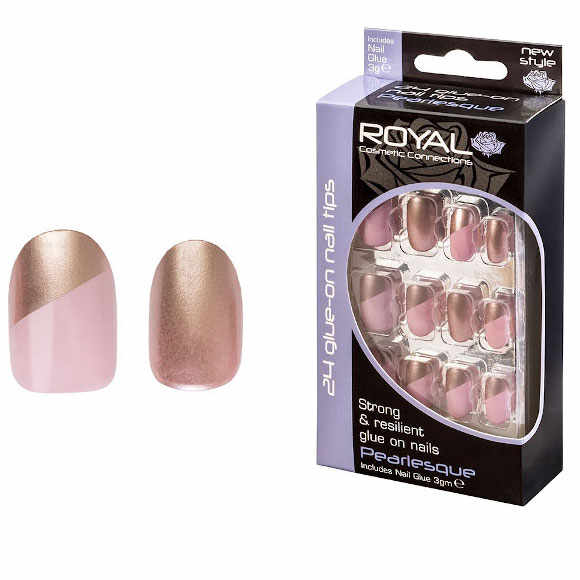 Set 24 Unghii False ROYAL Glue-On Nail Tips, Pearlesque, Adeziv Inclus 3 g