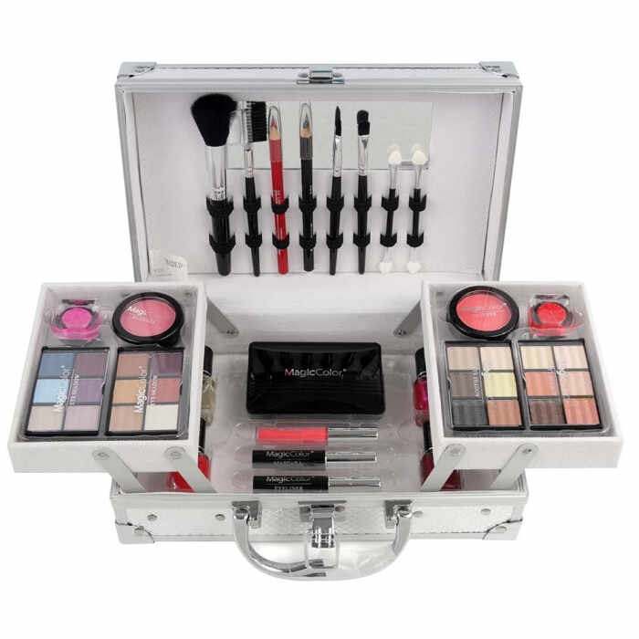 Valiza Profesionala Machiaj, Multifunctionala, Magic Color Makeup Kit, Charming Silver