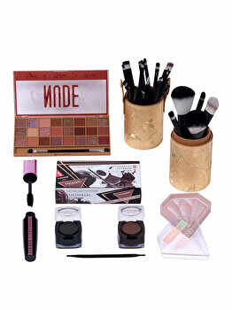 Set machiaj Makeup (Trusa fard + Pensule + Iluminator + Rimel + Kit sprancene)