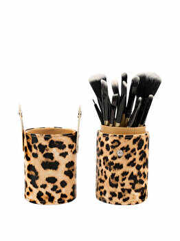 Set Makeup 12 pensule machiaj, Etui depozitare, Leopard