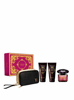 Set cadou Versace Crystal Noir (Apa de toaleta 30 ml + Lotiune de corp 100 ml + Gel de dus 100 ml + Geanta cosmetice), pentru femei