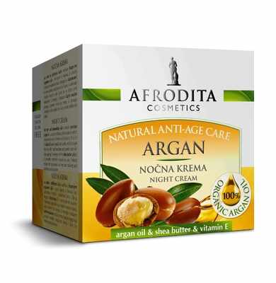 Crema de Noapte pentru Ten Uscat cu Ulei de Argan - Cosmetica Afrodita Natural Anti-Age Care Night Cream with Organic Argan Oil, 50 ml